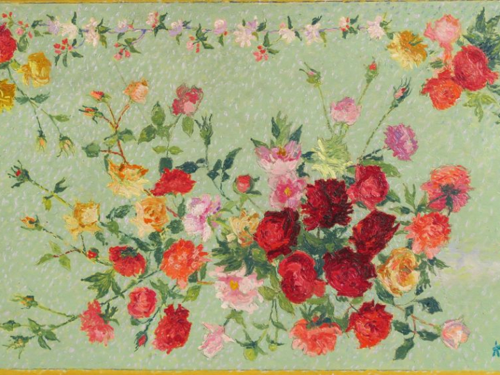 LAUGÉ Achille, 1861-1944	 "Jeté de roses entouré d’une guirlande de br