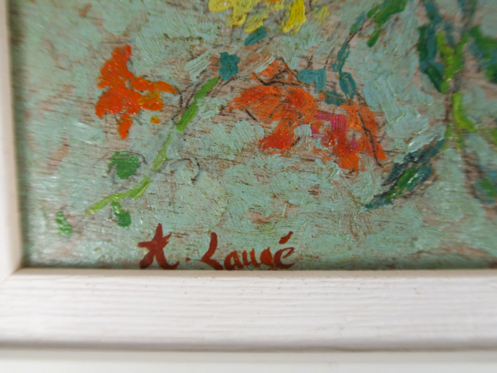 LAUGÉ Achille, 1861-1944	 "Étude de bouquet sur une nappe blanche" Hui