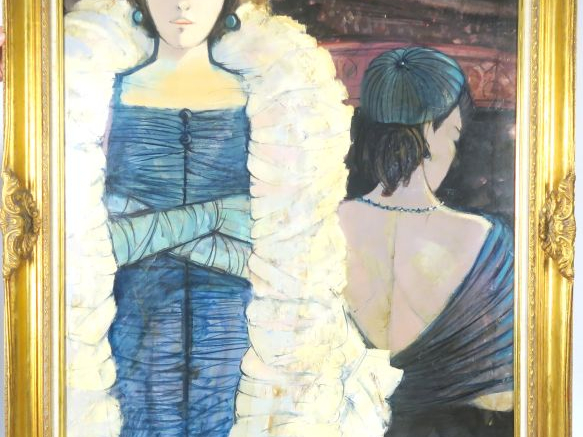 Ch. LEVIER "La loge" Huile sur toile. Signée en bas à droite 100 x 73,