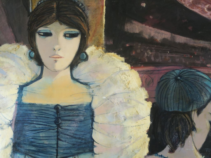 Ch. LEVIER "La loge" Huile sur toile. Signée en bas à droite 100 x 73,