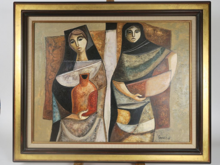 Lucio RANUCCI "Deux femmes" Huile sur toile. Signée en bas à droite et