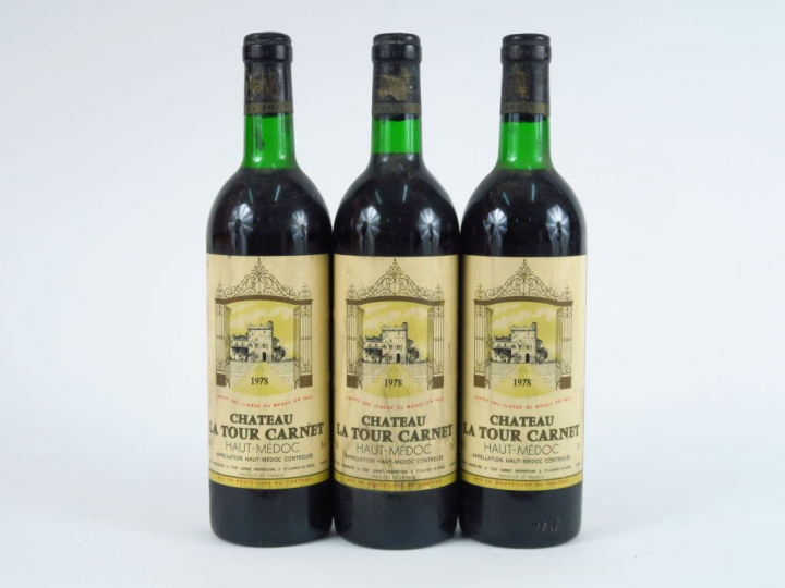3 BOUTEILLES CHÂTEAU LA TOUR CARNET GCC HAUT MEDOC - 1978 - 1 BG+/2 LB