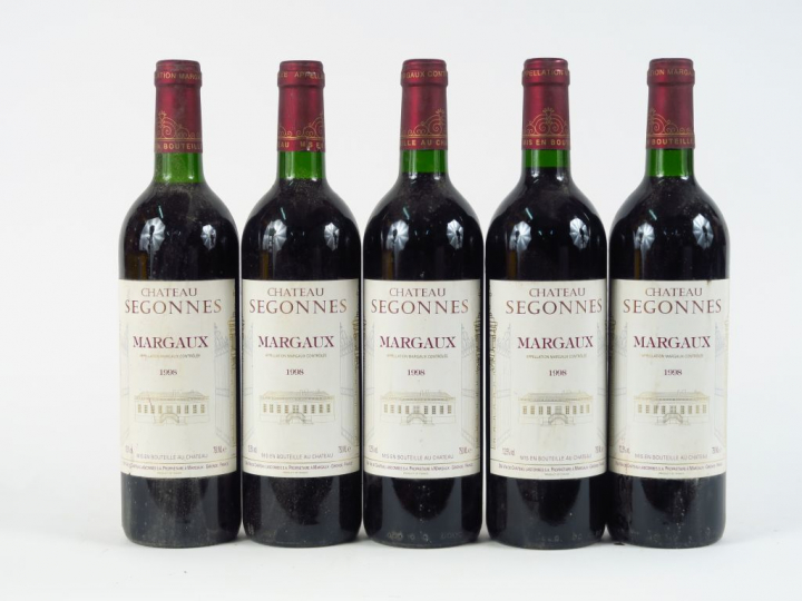 5 BOUTEILLES CHÂTEAU SEGONNES MARGAUX - 1998 - 4 BG