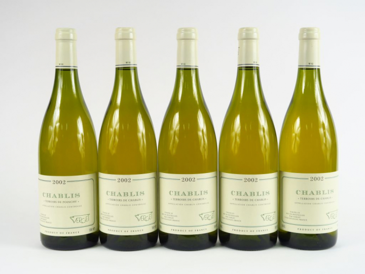 5 BOUTEILLES CHABLIS VERGET 2002 : 4 'TERROIRS DE FLEYS' - 1 'TERROIRS