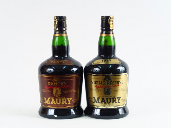 2 BOUTEILLES MAURY : 1 VIEILLE RESERVE 1983 - 1 RANCIO - COFFRET