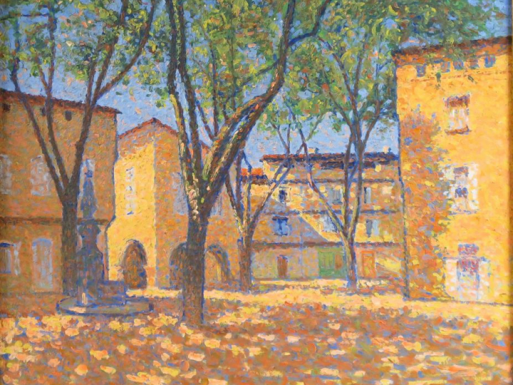 LAUGÉ Achille, 1861-1944	 "La place d'Alet-Les-Bains", 1923 Huile sur 