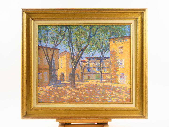 LAUGÉ Achille, 1861-1944	 "La place d'Alet-Les-Bains", 1923 Huile sur 