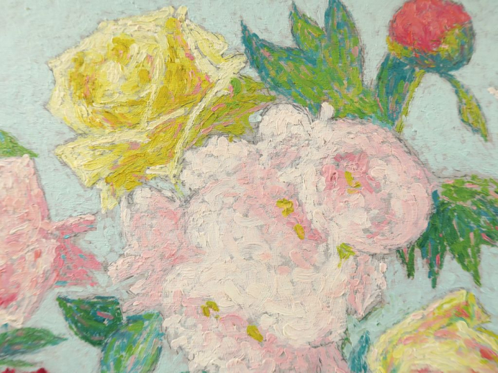 LAUGÉ Achille, 1861-1944	 "Grand bouquet de roses sur un entablement",