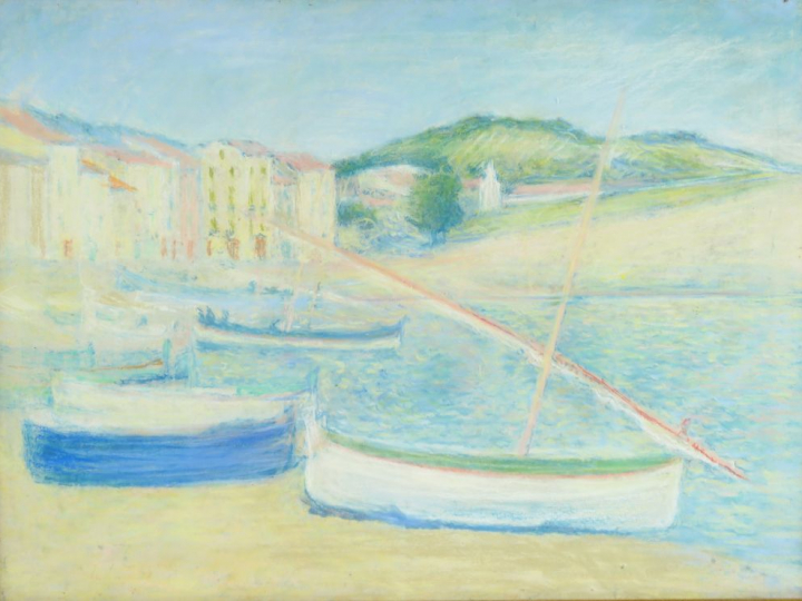 LAUGÉ Achille, 1861-1944	 "Barques sur le port d’Avall à Collioure" Pa