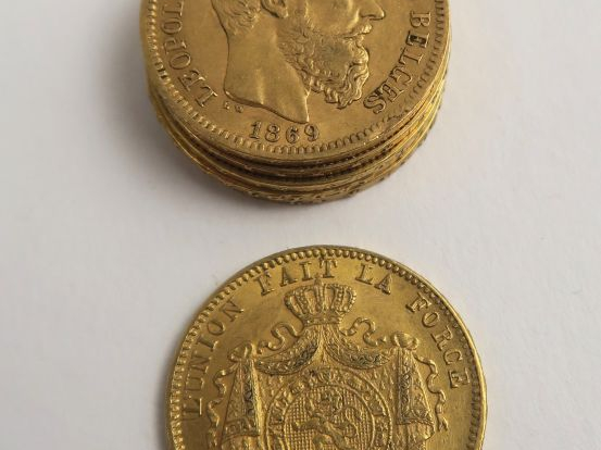6 pièces Léopold II or. Frais acheteur 5 % TTC