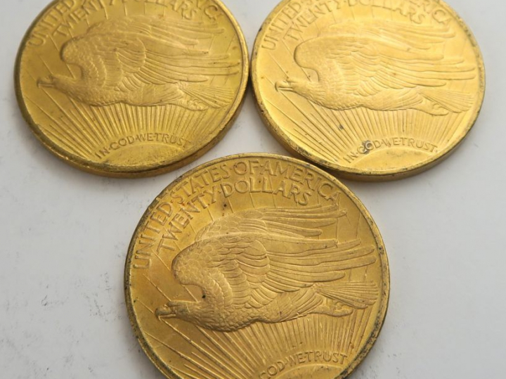3 pièces de 20 dollars or 1924. Frais acheteur 20 % TTC