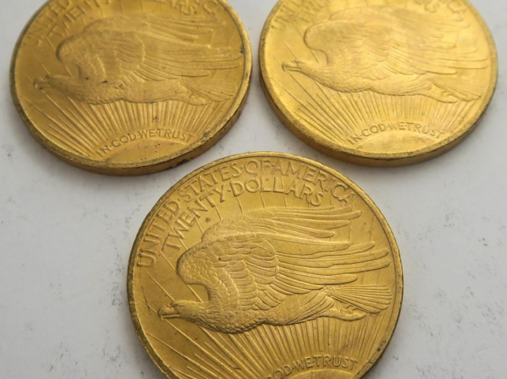 3 pièces de 20 dollars or 1924. Frais acheteur 20 % TTC