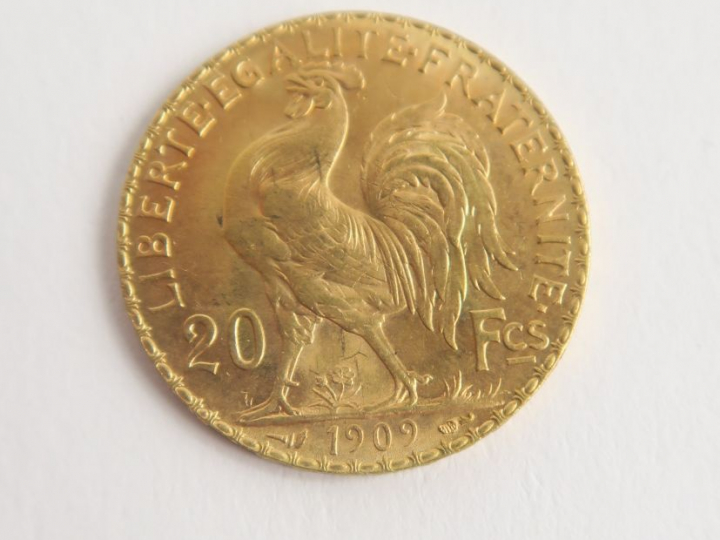 1 pièce de 20 francs or. Frais acheteur 20 % TTC