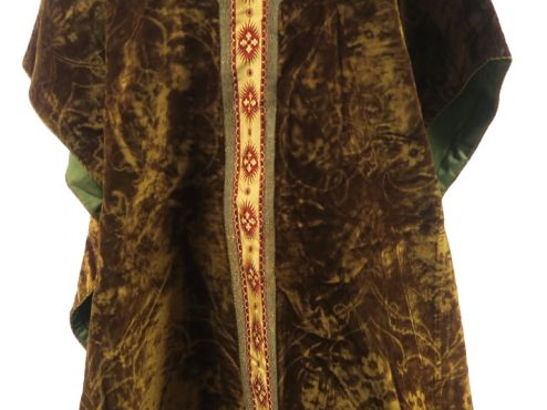 Chasuble semi-gothique et son étole XIXème -  XXème , velours vert fra