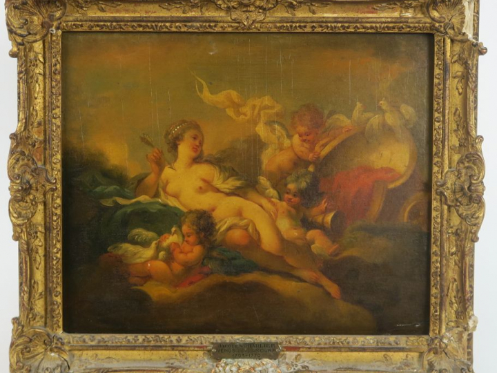 Jacques CHARLIER "Venus et les amours" Huile sur panneau d'acajou. Sig