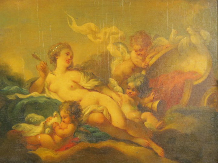 Jacques CHARLIER "Venus et les amours" Huile sur panneau d'acajou. Sig