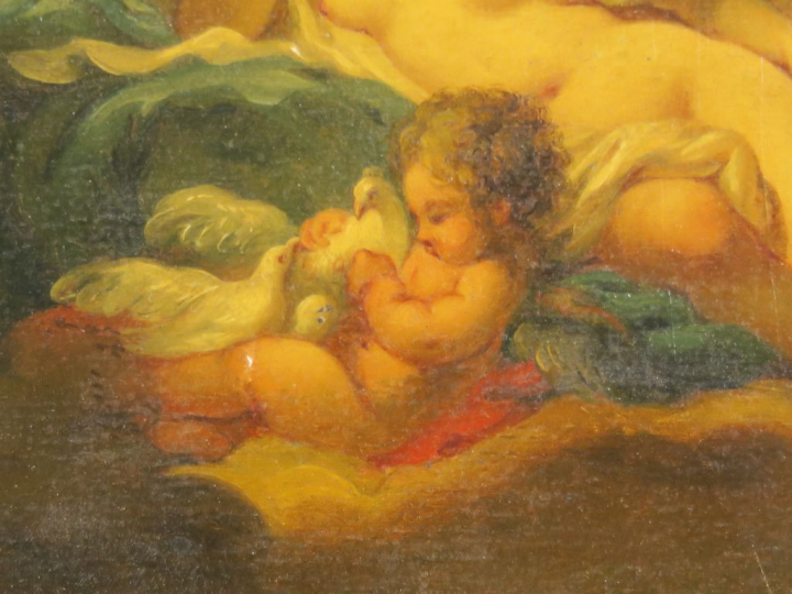 Jacques CHARLIER "Venus et les amours" Huile sur panneau d'acajou. Sig