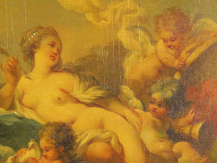Jacques CHARLIER "Venus et les amours" Huile sur panneau d'acajou. Sig