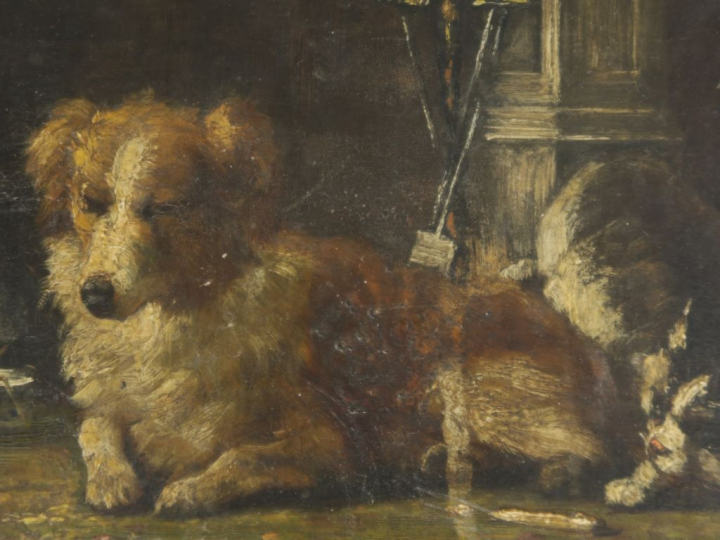 Ecole française XIXème "Le sommeil du juste" Huile sur panneau. Signée