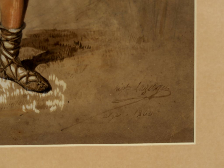 Hippolyte LAZERGES "Oriental à la gerbe de blé" Dessin aquarellé et re