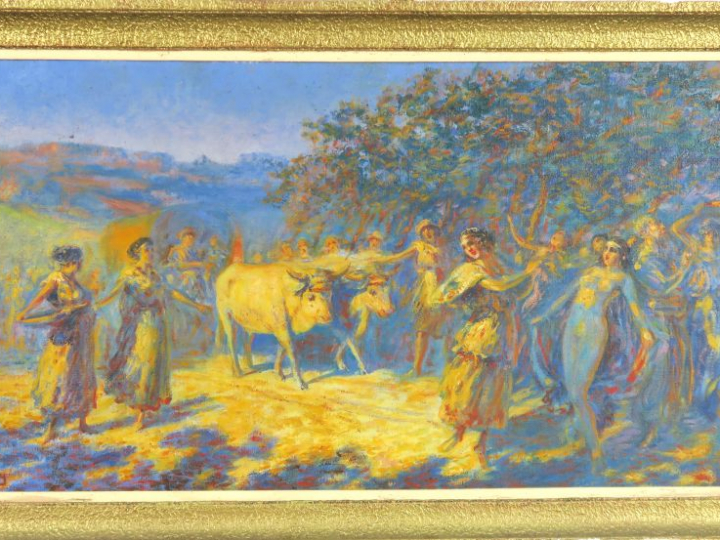 G. MAURY "Fête paysanne" Huile sur toile.  Signée en bas à gauche.  50