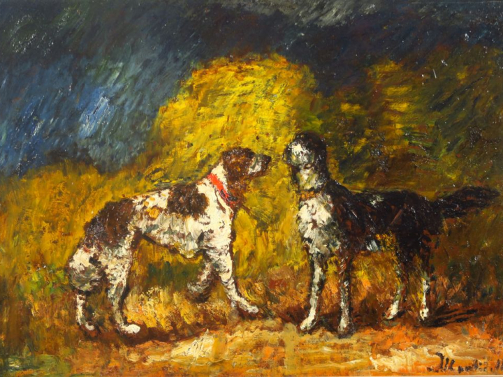 Adolphe MONTICELLI  "Les deux compagnons" Huile sur panneau. Signée en