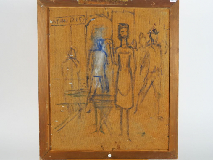 André VERDILHAN  "La vendeuse de poissons" Huile sur panneau d'isorel.