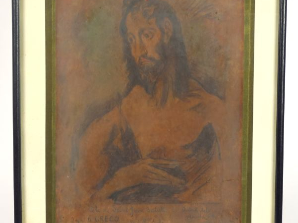 VERDILHAN  "Tête de saint Jean-Baptiste d'après Le Greco" Dessin. Sign