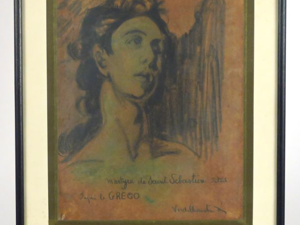 VERDILHAN  "Martyre de Saint Sébastien" Dessin.  Signé en bas à droite