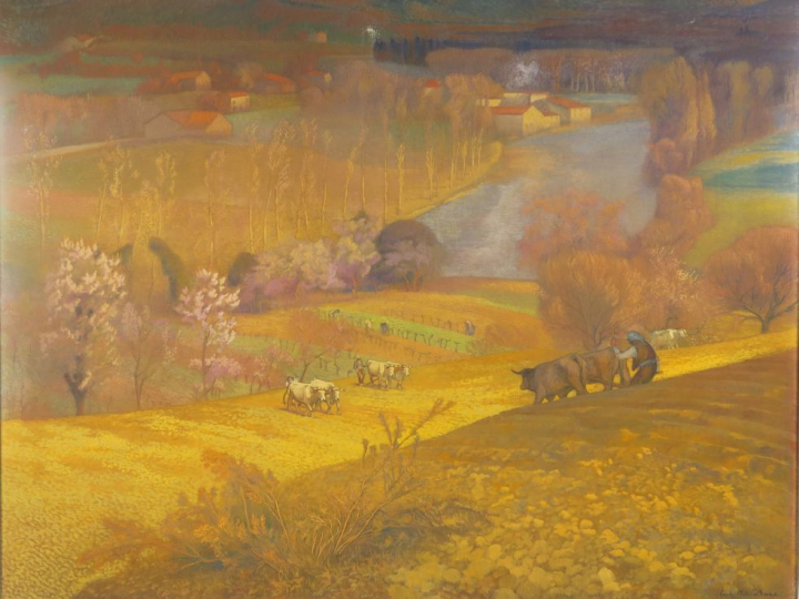 Cécile Patrice BONNET  "Le travail des champs" Huile sur toile. Signée