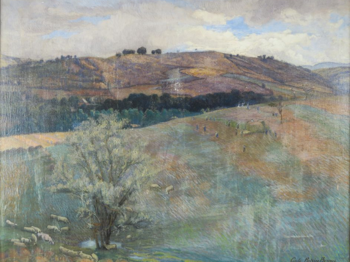 Cécile Patrice BONNET  "La fenaison" Huile sur toile.  Signée en bas à