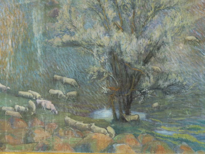 Cécile Patrice BONNET  "La fenaison" Huile sur toile.  Signée en bas à