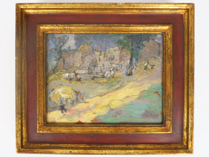 Cécile Patrice BONNET  "La fenaison" et "Temps gris" Deux huiles sur p