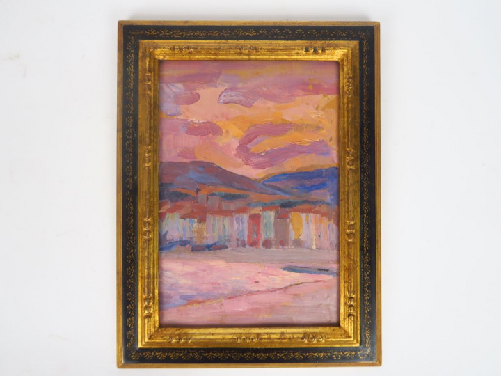 Cécile Patrice BONNET  "Coucher de soleil à Collioure" Huile sur panne