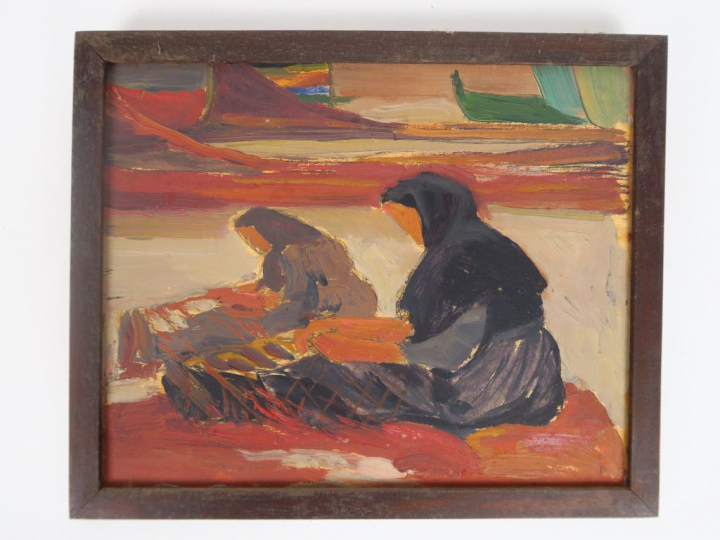 Cécile Patrice BONNET  "Les lavandières" Huile sur panneau.  Non signé