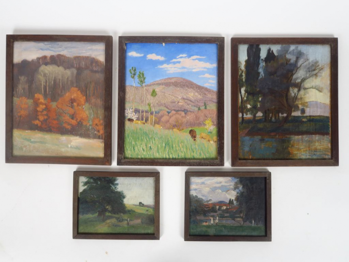 Cécile Patrice BONNET  "Paysages" Quatre huiles sur panneau et une hui