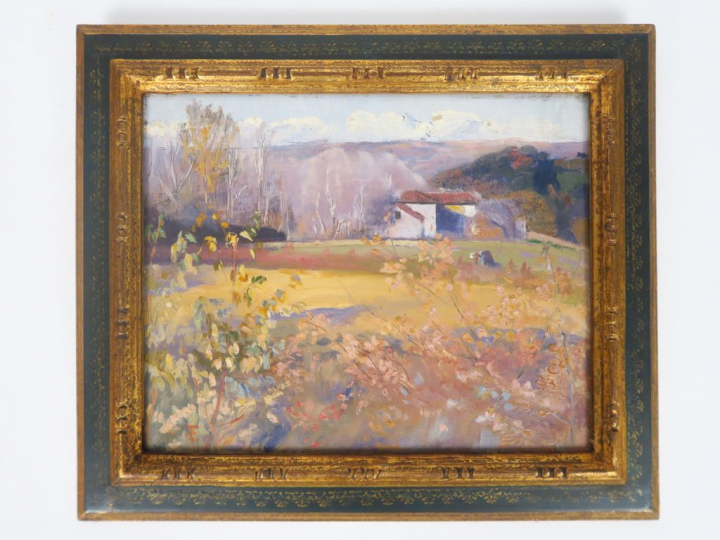 Cécile Patrice BONNET  "Paysages animés" Trois huiles sur panneau.  No