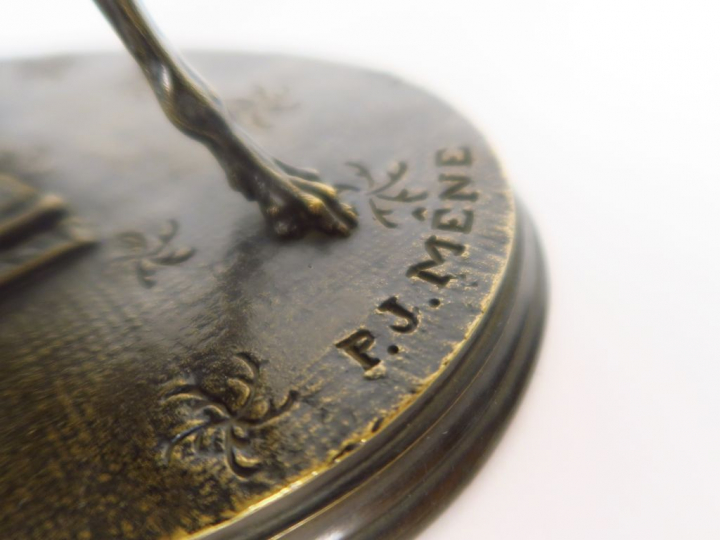 P.J. MENE. "Lévrier et king's charle's". Groupe en bronze à patine bru