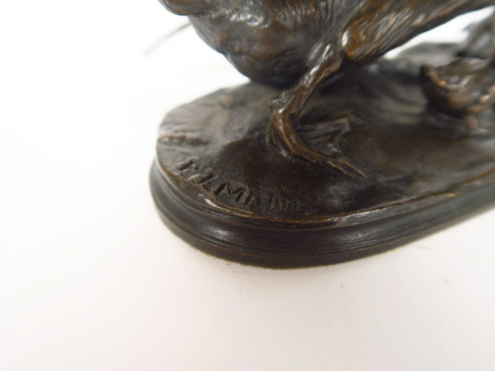 P.J. MENE "Canne et ses canetons". Groupe en bronze à patine brune. Si