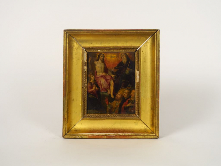 	Ecole XVIIème « Sainte Trinité et quatre saints personnages » Huile s