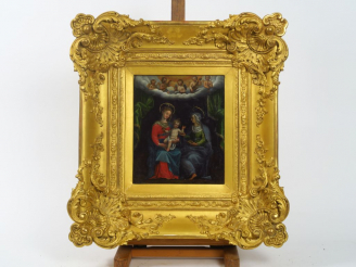 Vente aux enchères Ecole du Nord début XVIIIe	 'Vierge à l'Enfant et sainte Anne'. Huile 