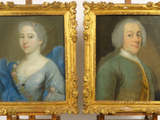 Vente aux enchères 	Ecole française XVIIIème « Portraits de monsieur et de madame » Paire