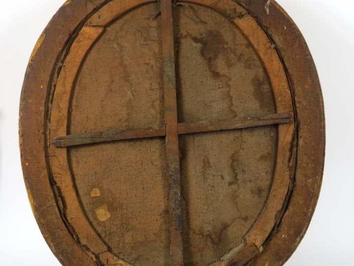 Ecole française XVIIIème "Portrait de femme à la robe rouge". Huile su