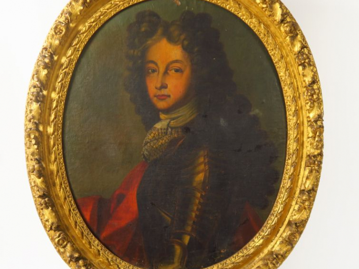 Ecole française XVIIIème "Portrait de jeune homme en armure". Huile su