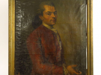Vente aux enchères Ecole française XVIIIème "Portrait d’homme en habit rouge’. Huile sur 