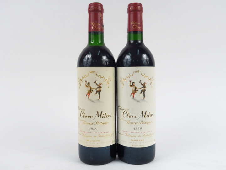 2 BOUTEILLES CHÂTEAU CLERC MILON GCC PAUILLAC - 1989 - 1 LB-HEP