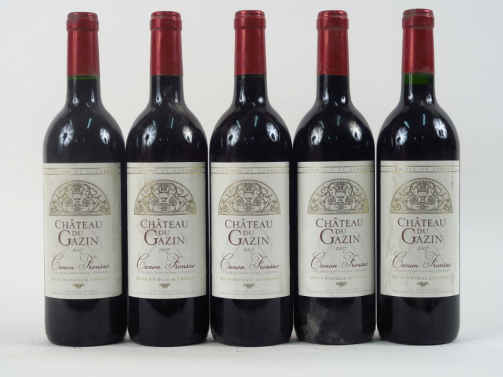 5 BOUTEILLES CHÂTEAU DU GAZIN CANON FRONSAC - 2007