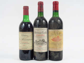 Vente aux enchères 3 BOUTEILLES POMEROL : 1 CLOS DE L'EGLISE 1972 LB - 1 CHÂTEAU DU TAILH