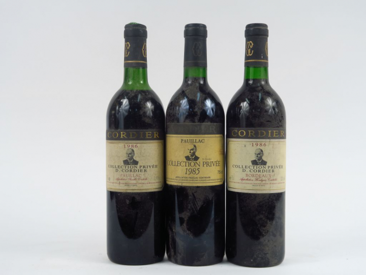 3 BOUTEILLES CORDIER : 2 PAUILLAC 'COLLECTION PRIVEE' 1985 BG + 1986 H
