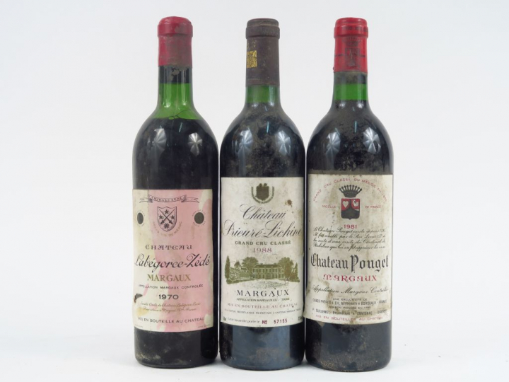 3 BOUTEILLES MARGAUX : 1 CHÂTEAU PRIEURE LICHINE 1988 BG - 1 CHÂTEAU L